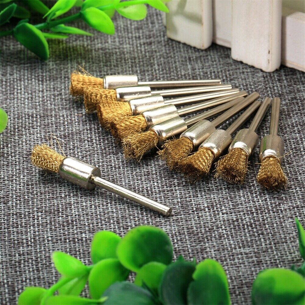 10Pcs 8mm Pen Brass Wire Brushes Cleaning Polishing Grinder Power Rotary Tool