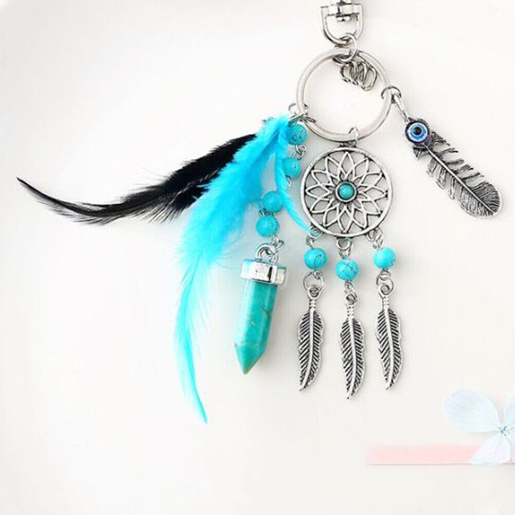 Women Natural Turquoise Dreamcatcher Keychain Boho Fashion Keychain