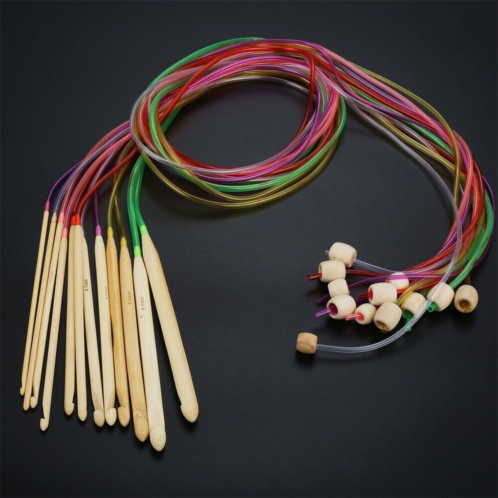 12pcs Bamboo Multicolor Afghan Tunisia Crochet Hooks DIY Knitting Needles 3-10mm