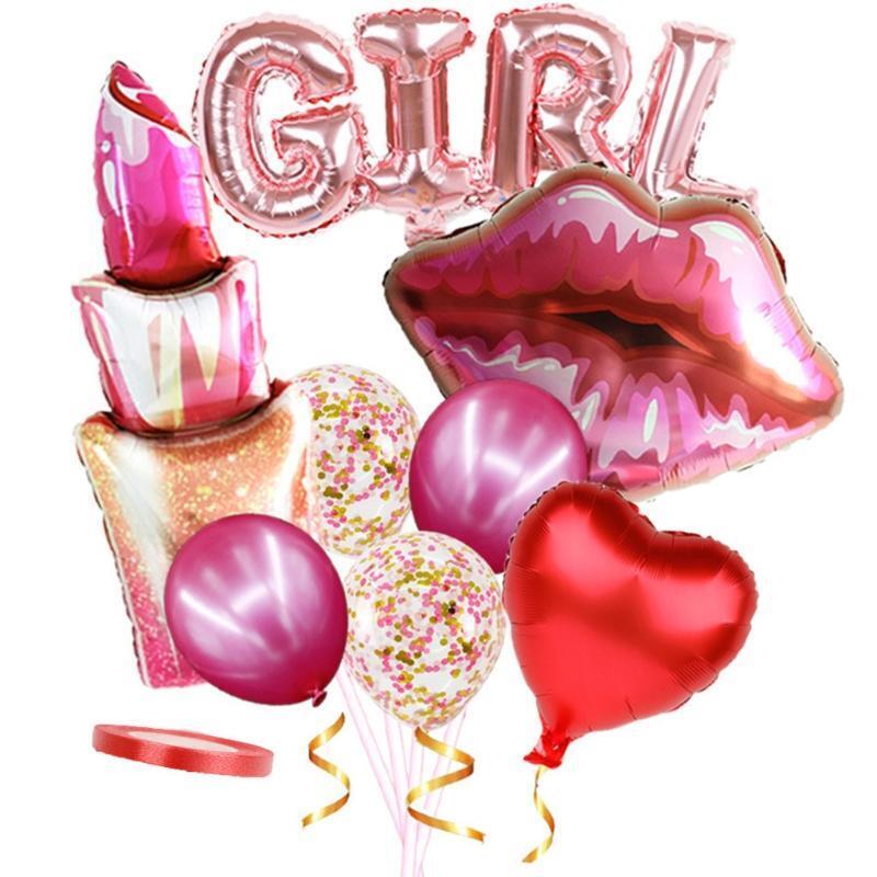 9Pcs Lip Heart Love Lipstick Balloons Large Foil Lip Balloons for Valentines