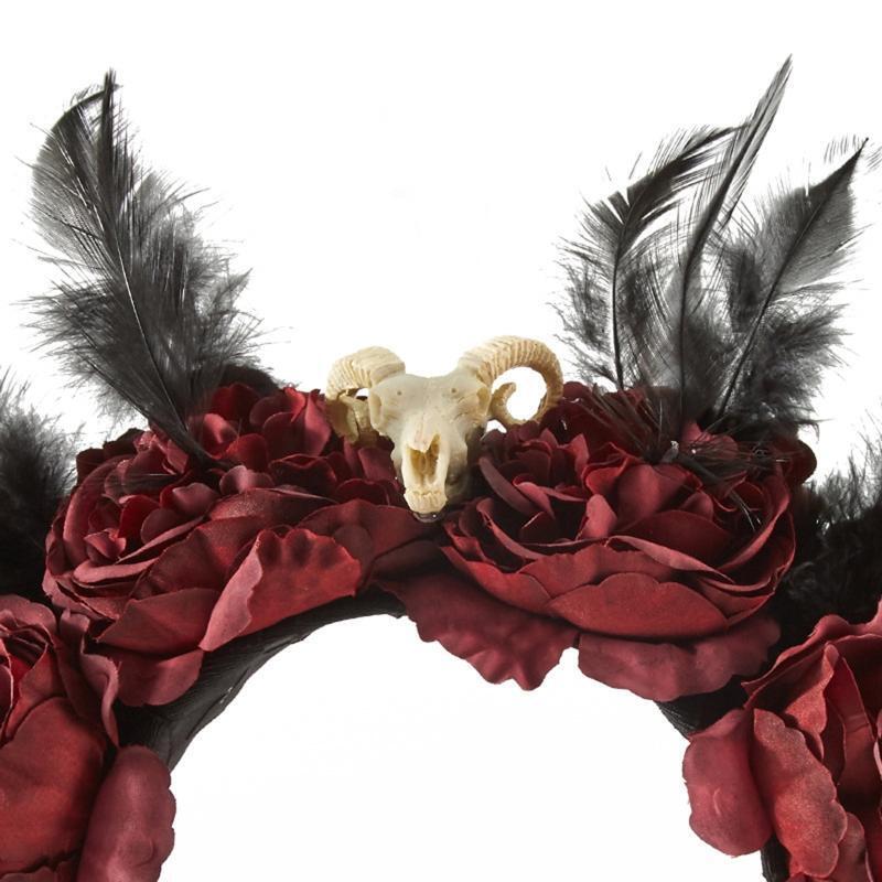 Carnival Halloween Ox Sheep Horn Hair Hoop Flower Feather Decor Horn Headpiece