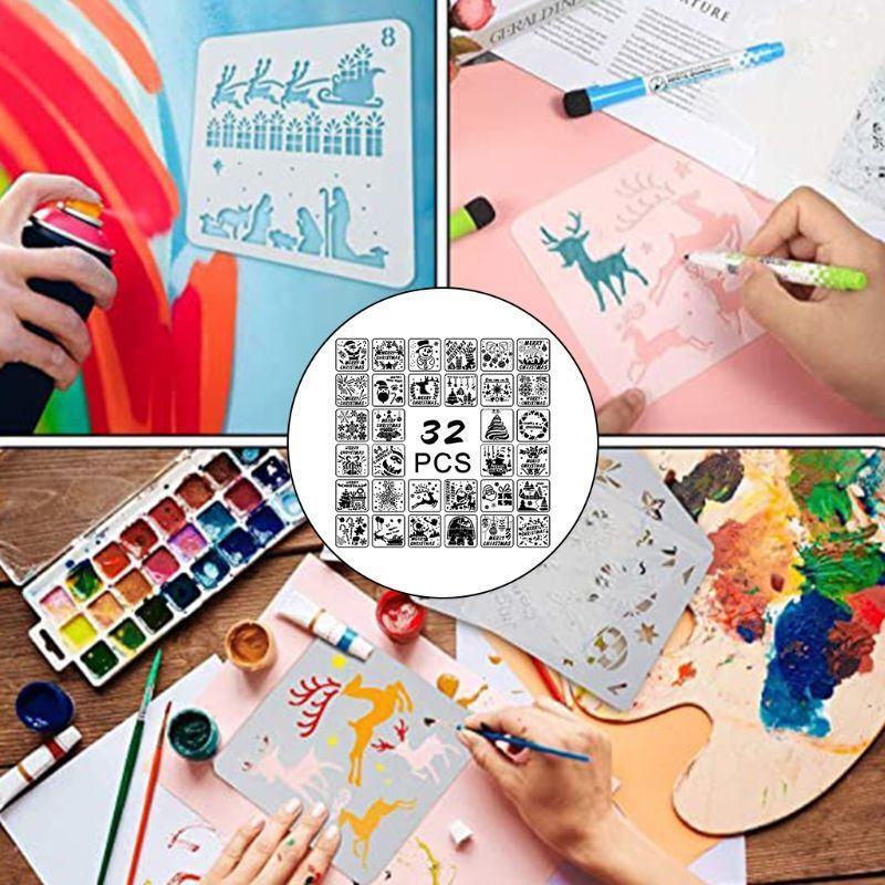 32pcs/set Christmas Painting Drawing Stencils Templates DIY Embossing Album Art