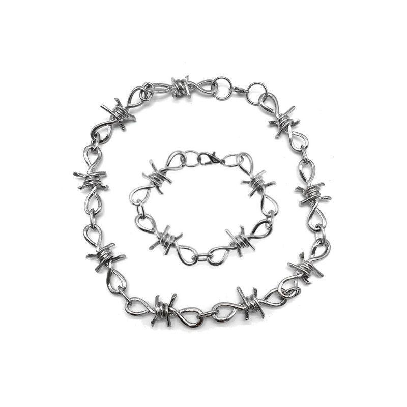 Personalized Men's Jewelry Set Alloy Barbed Wire Brambles Bracelet Necklace Gift