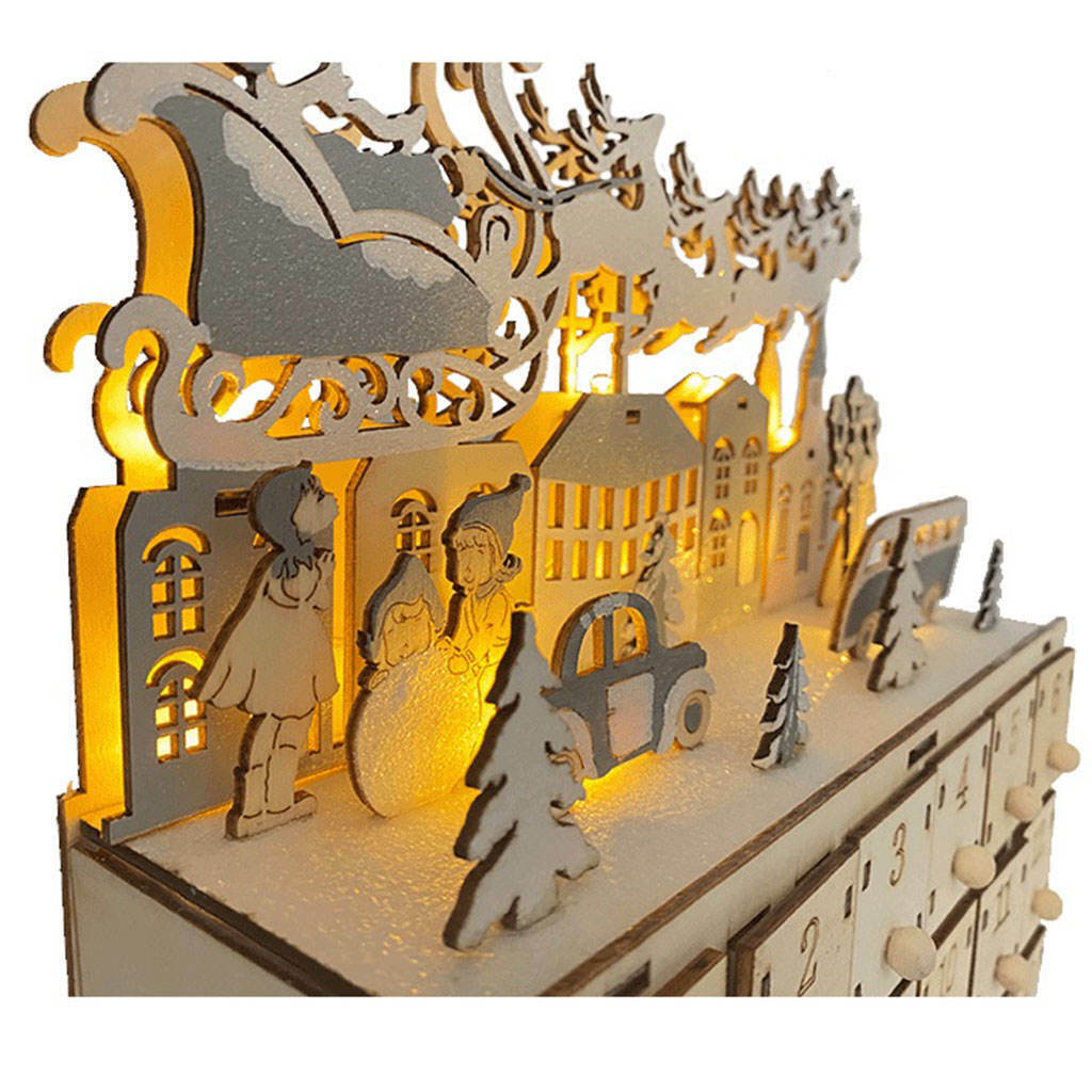 Traditional Christmas Wooden Advent Calendar with  Gifts