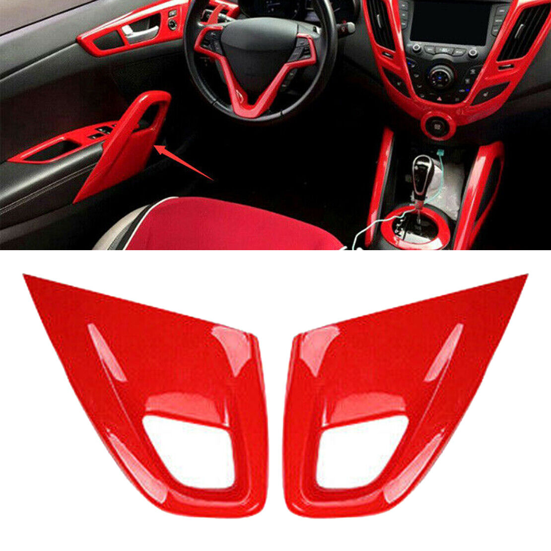 1 Pair Door Armrest Panel Trim Cover Decor Fit for Hyundai Veloster 2011-2016