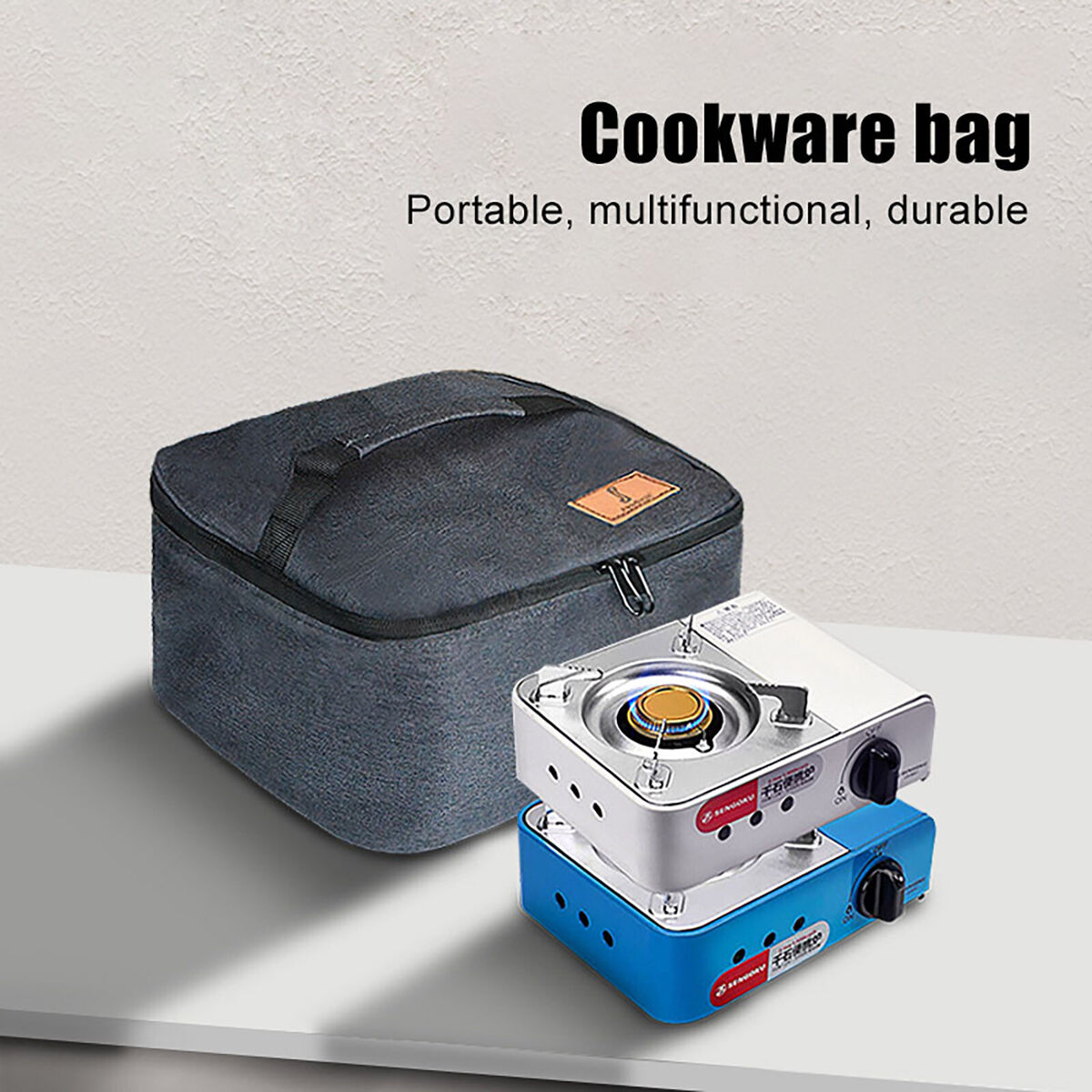 Camping Cookware Bag Waterproof Pot Stove Bags for Gas Tank (Small Grey)