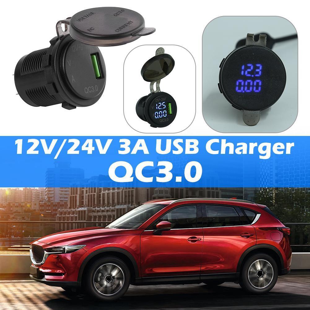 3A QC 3.0 USB Car Charger Power Socket Adapter for Motorcycle Boat (Blue)