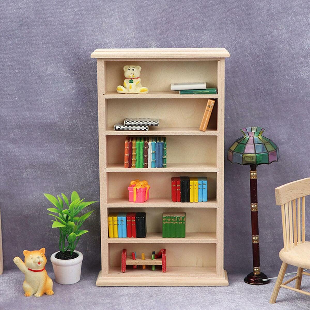 2- 1:12 Bookshelf Shelf Wardrobe Handmade Unpainted Wooden Furniture Set