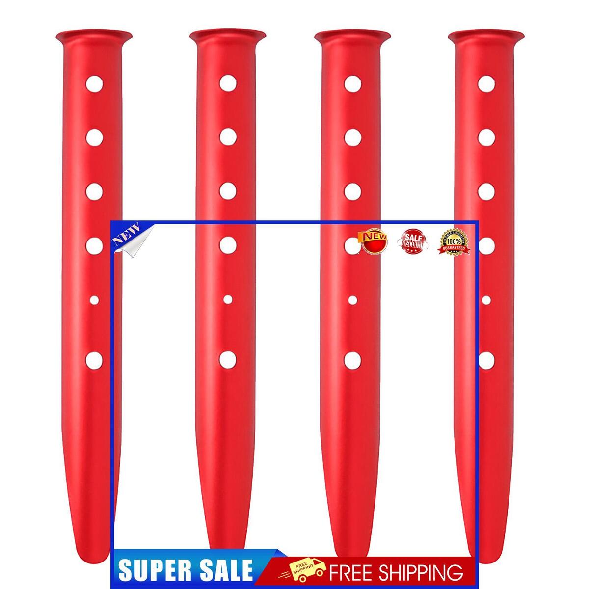 Snow & Sand Tent Stakes Pegs - Rustproof Aluminum U-Shaped Tent Pegs (Red)
