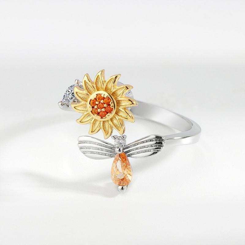 Sunflower Fidget Ring Relief Stress Adjustable Stackable Ring Fidget Jewelry