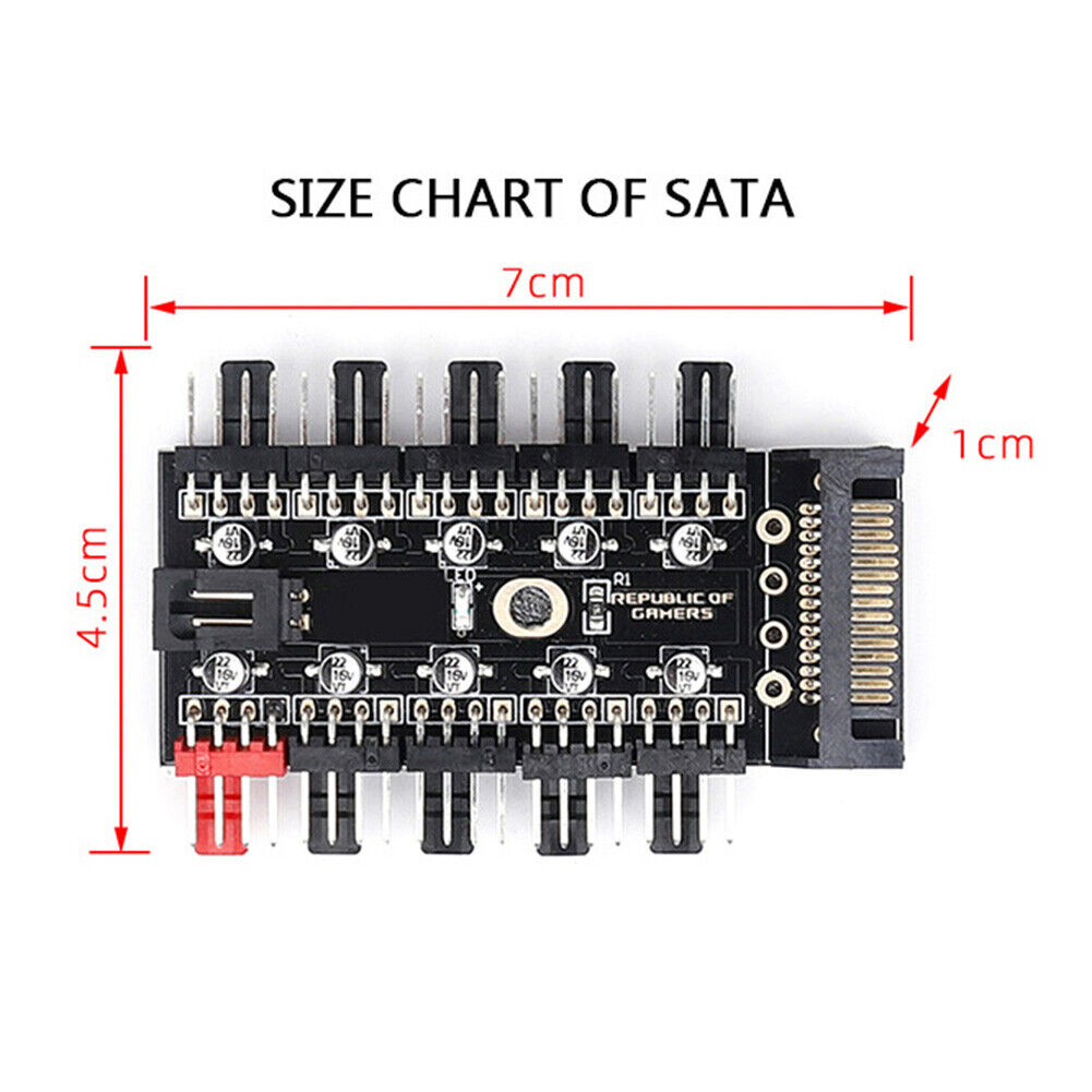 1 to 10 4Pin PWM Cooling Fans HUB PC SATA Port Power Speed Controller
