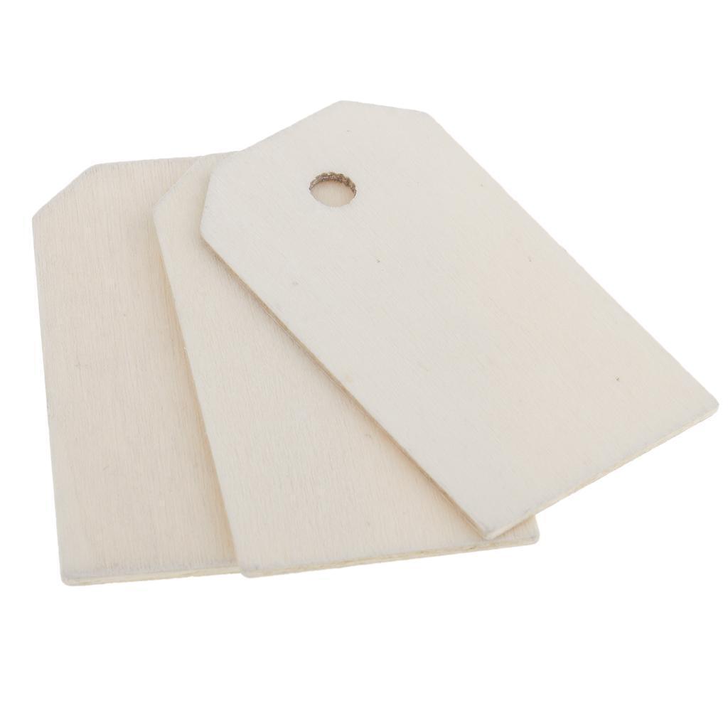 100 Pieces Wooden Rectangle Shape Tag Label Embellishment with Rope White