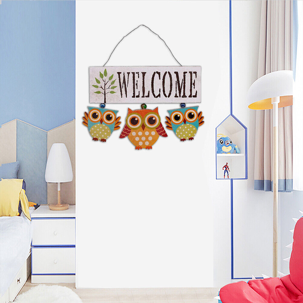 Wooden Welcome Owl Door Sign Pendant Hanging Home Wall Decor (White)
