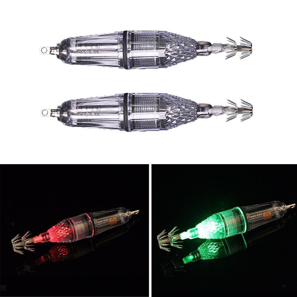 2 Pieces LED Squid Jig Hook Octopus Saltwater Night Fishing Lures Light