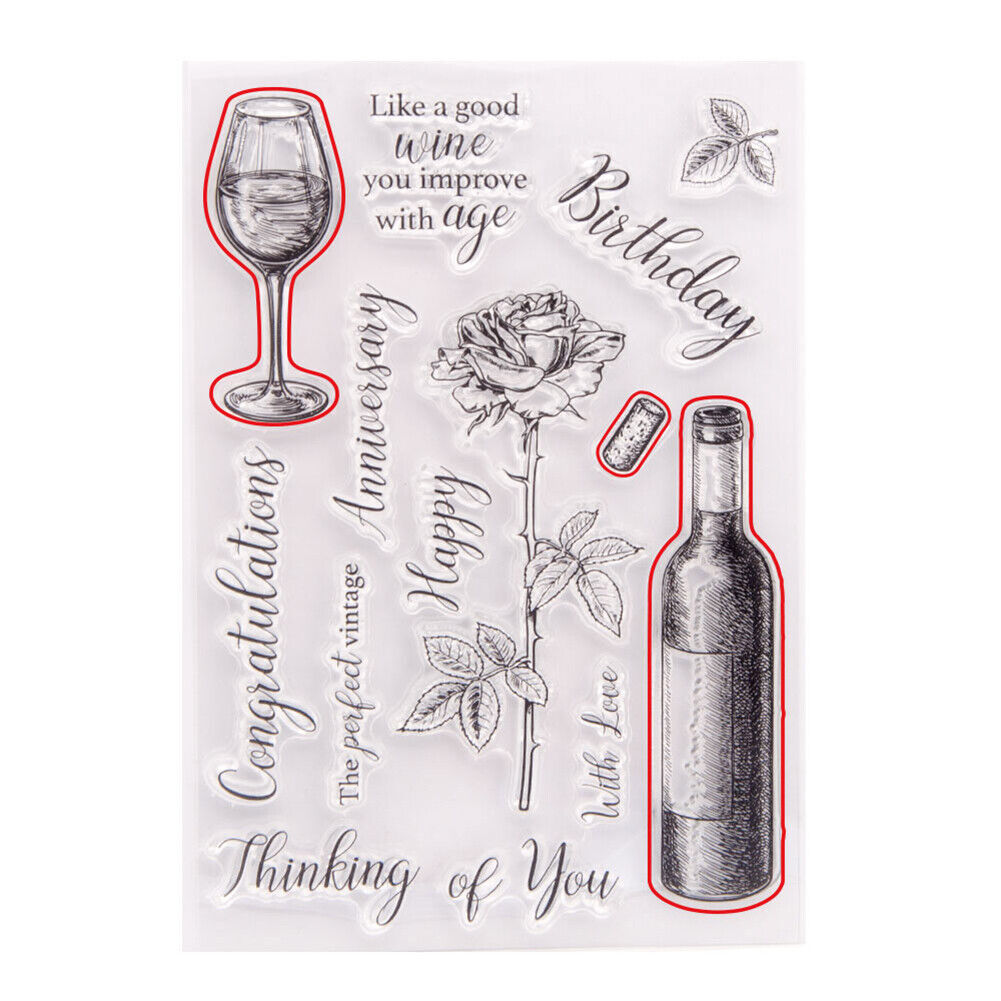 Red Wine Glass Paper Cut Dies Metal Stencil Clear Silicone Seal Stamp Mold