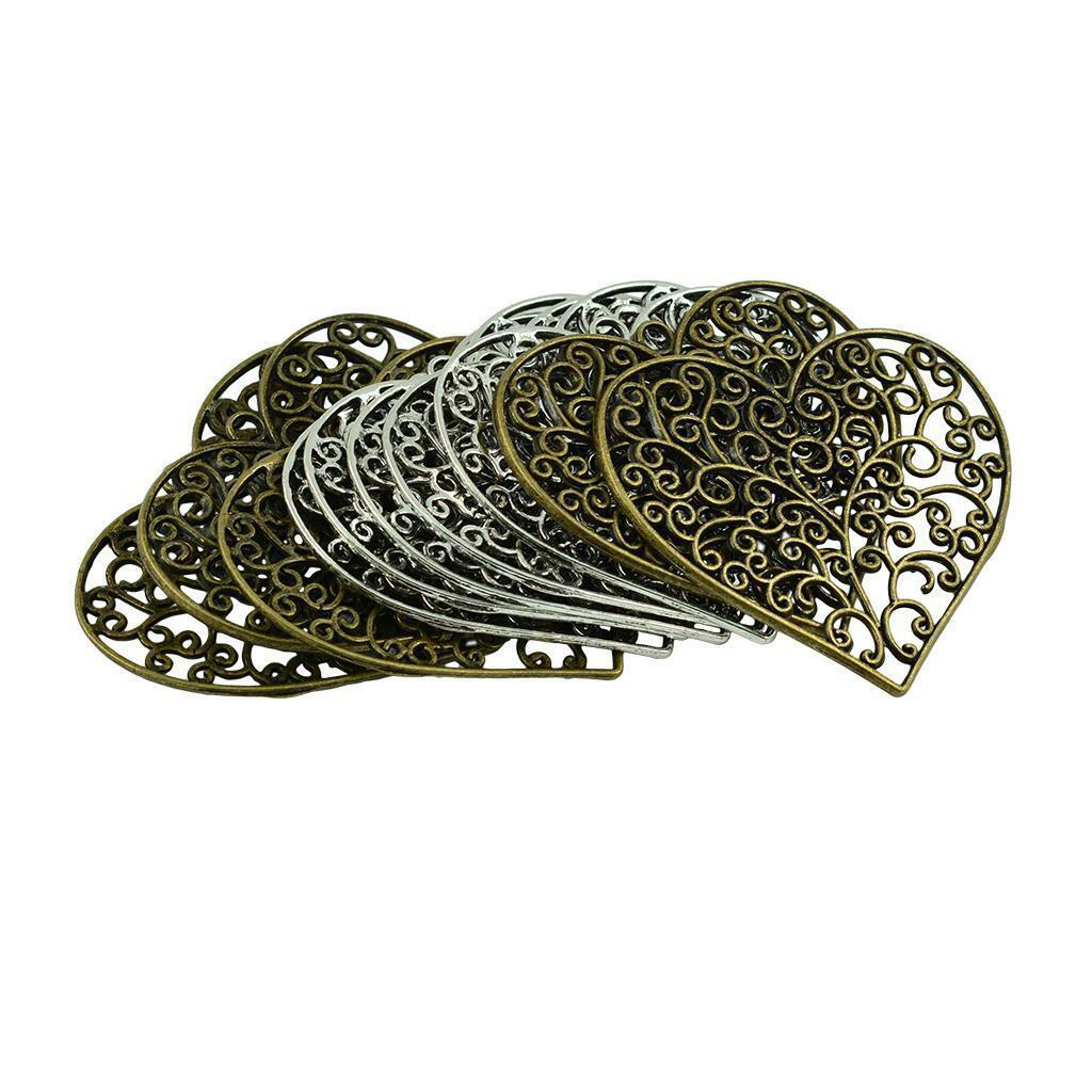 10 Pieces Large   Bronze Heart Charms Pendant Jewelry Findings