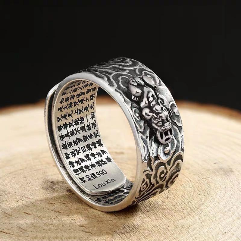 Lucky Carving Scripture Adjustable Rings Feng Shui Amulet Wealth Lucky Open Ring