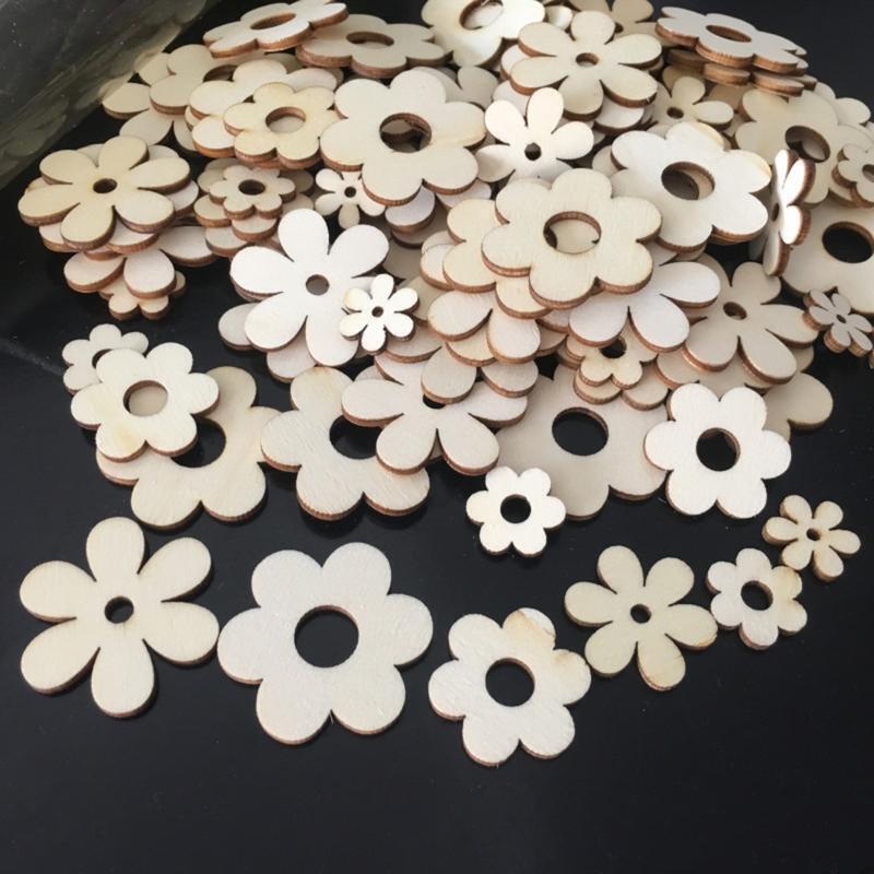 Wooden Plum Bossom Shaped Wood Chips 50 Pcs Unfinished Hollow Blank Flower Chip