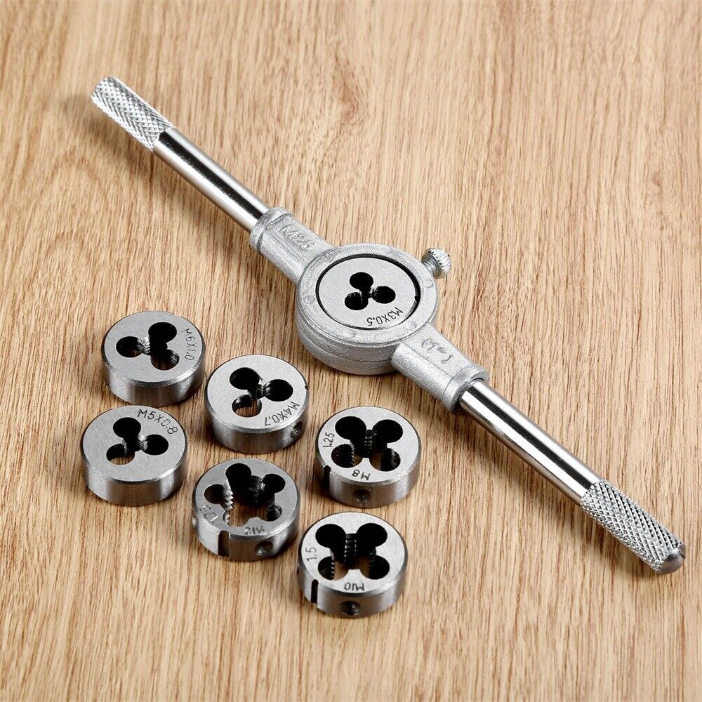 1 Set M3-M12 Woodworking Hand Tool Threading Cutting Die & Ratchet Wrench Holder