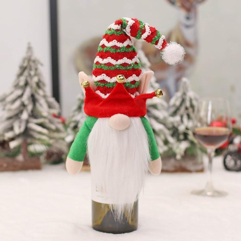 Christmas Wine Bottle Covers Set of 2 Striped Hat Gnome Decoration Accessory
