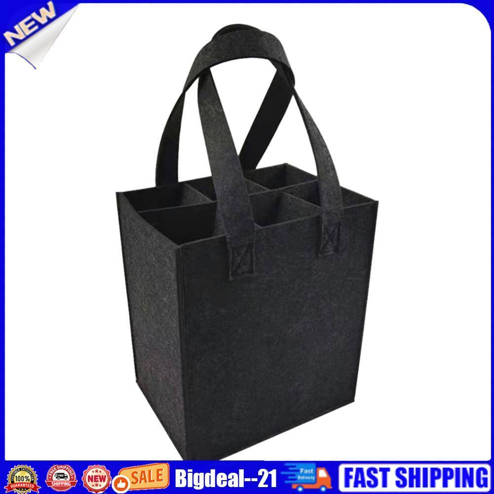 Felt Wine Storage Tote Bag with Divider Solid Color 6 Grids Bottle Carrier