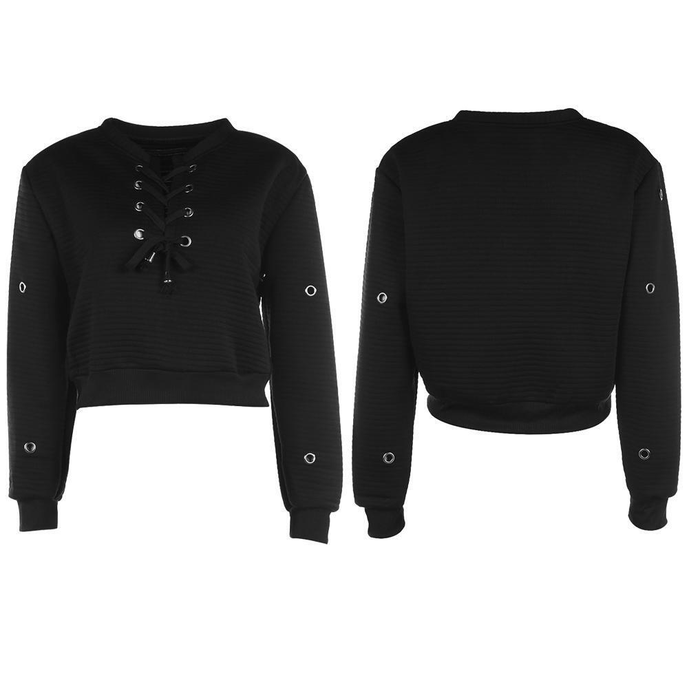 Autumn Women O-Neck Fashion Pullover Bandage Casual Long Sleeve Tops(XL)