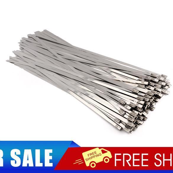 100PCS 4.6x300mm Stainless Steel Exhaust Wrap Coated Locking Cable Zip Ties