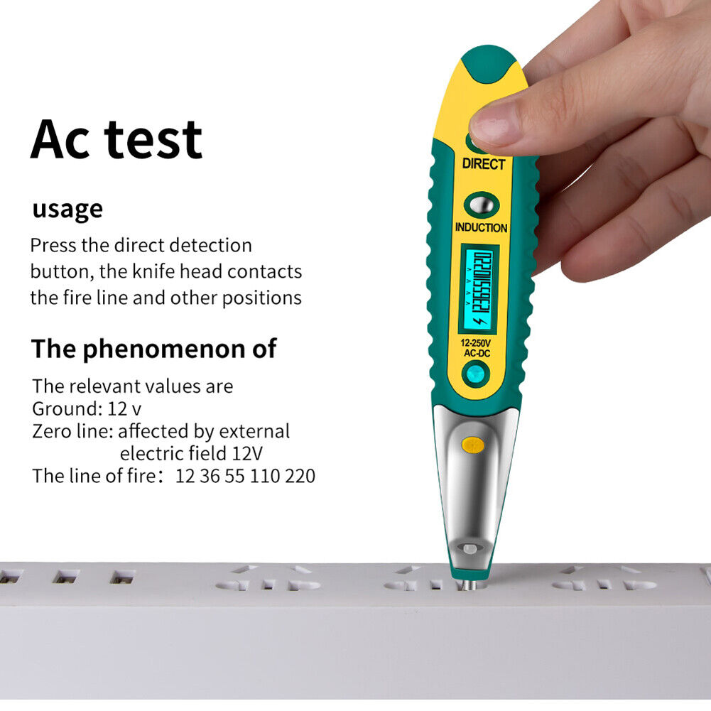AC/DC 12-250V LCD Digital Tester Screwdriver Voltage Detector Pen Green