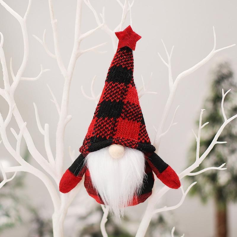 Christmas Plaid Plush Hat Hanging Gnome 1Set Pendant Bedroom Living Room Decor