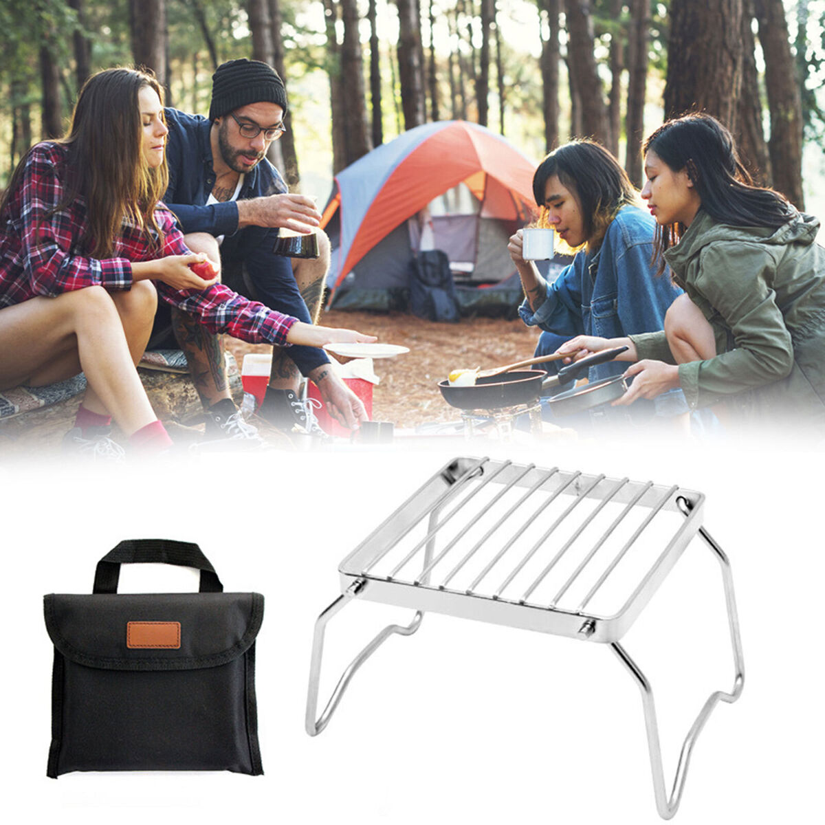Gas Stove Stand Outdoor Camping Backpacking Barbeque Grill Rack for Fire
