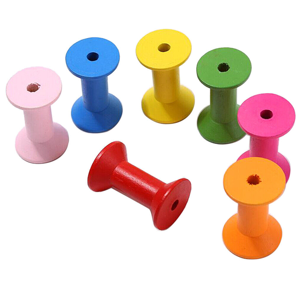 100pcs Wooden Bobbin Spools for Thread Wire Colorful Needlework Sewing Tools