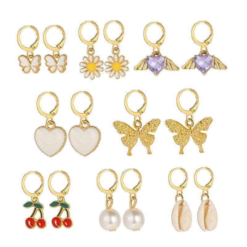 8Pairs Handmade Multi-shape Hoop Earrings Set Hypoallergenic for Teen Girl Women