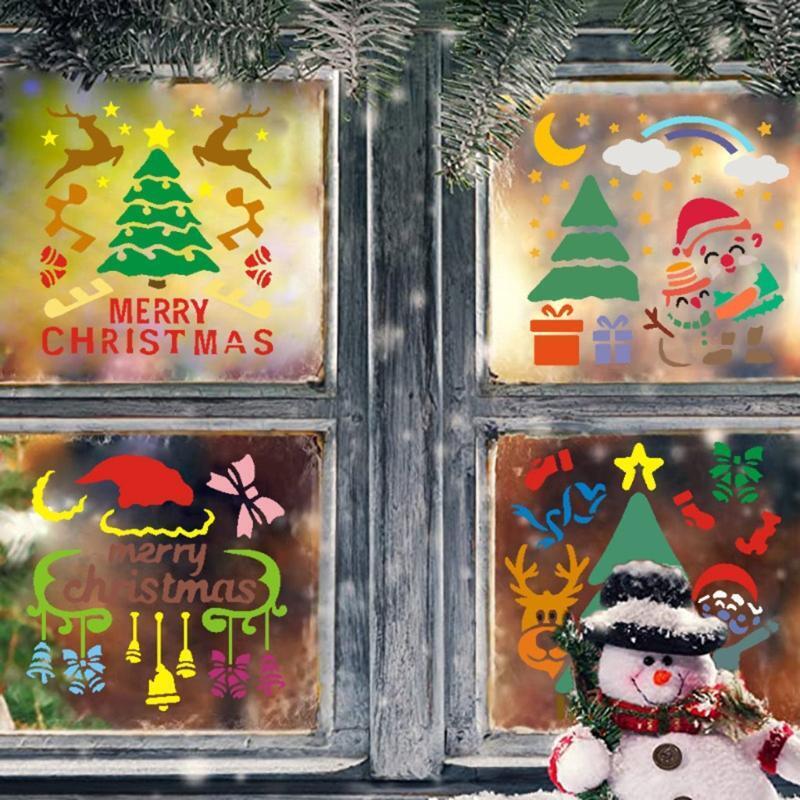16 Pcs Hollow Painting Stencils Christmas Drawing DIY Home Decoration for Kids