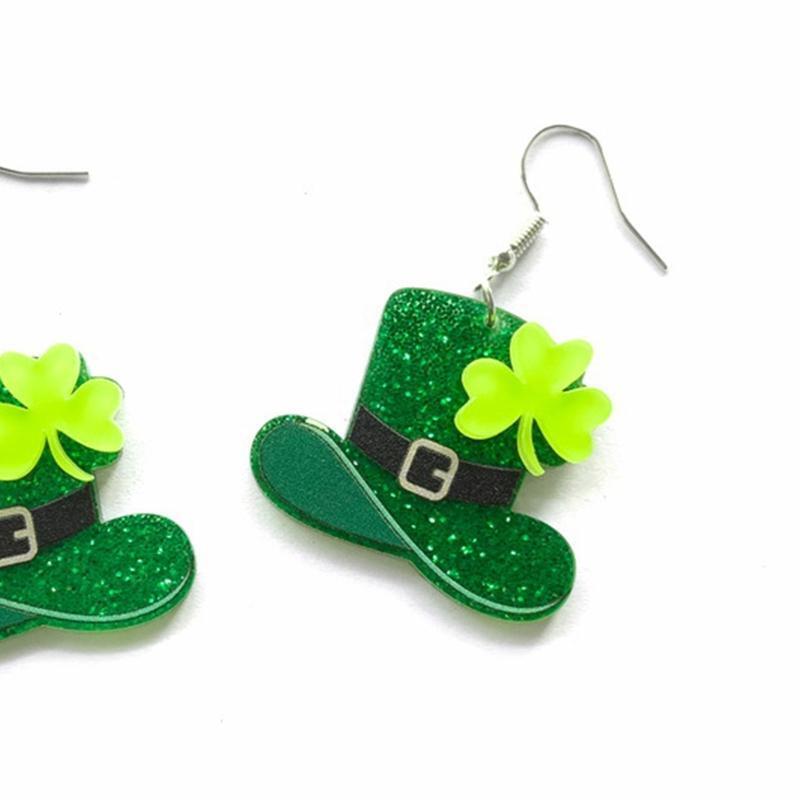 Clover Acrylic Dangle Drop Earrings Hat Charm for Women Girls Holiday Jewelry