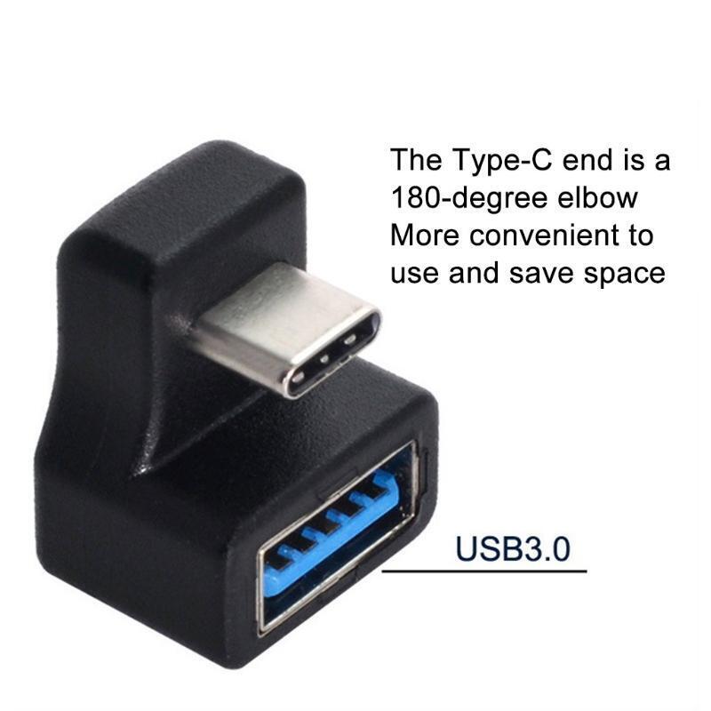 Mini USB Female to USB OTG Adapter USB3.0 to USB-C OTG Converter 180° Elbow