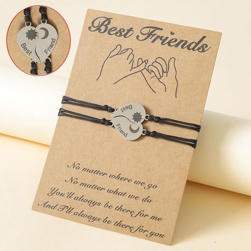 Best Friends Love Heart Sun Moon Bracelets Set Sisters Stainless Steel Bracelet