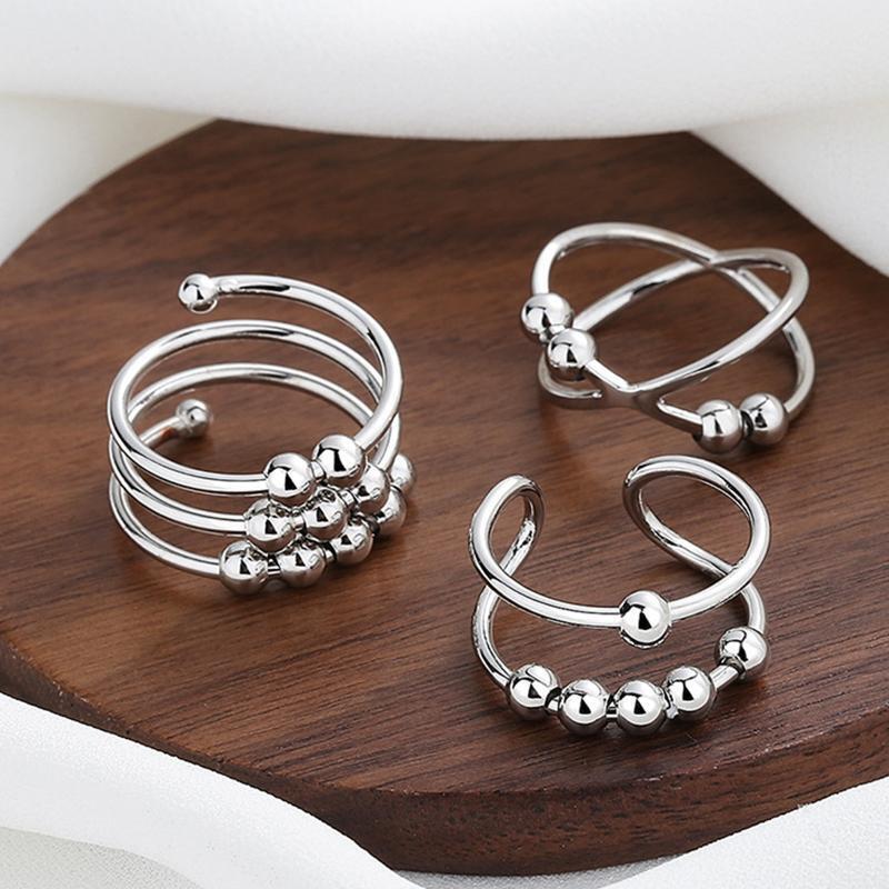 Alloy Anxiety Fidget Ring with Beads Stress Relief Ring Spinner Meditation Ring