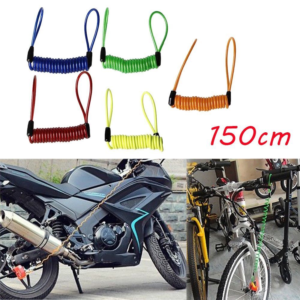 Motorbike Disc Brake Lock Spring Coil Motorcycle Safety Lanyard Reminder Cable