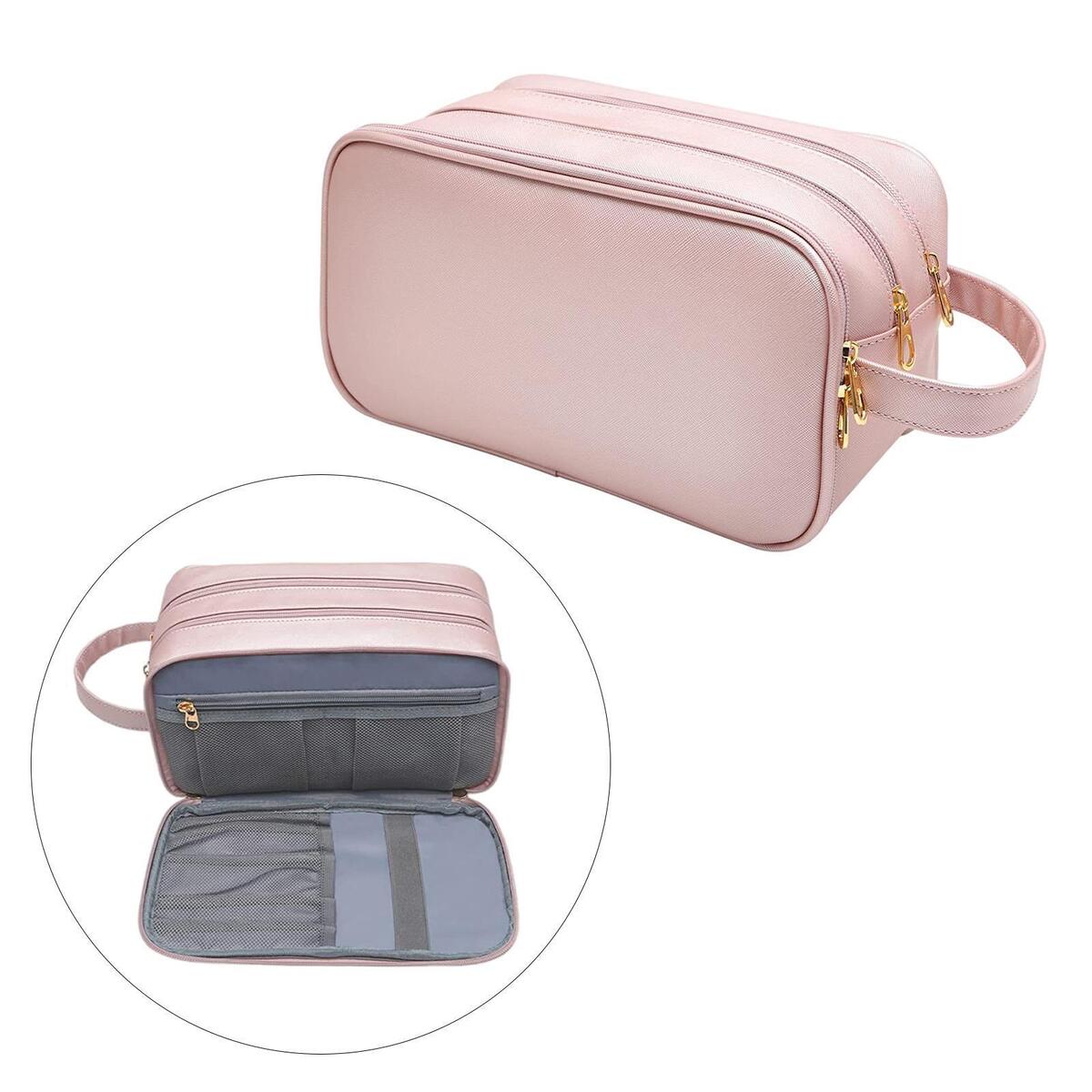 PU Leather Toiletry Bag Dorm Room Essentials 3 Zippered Pouch Vacation Gym