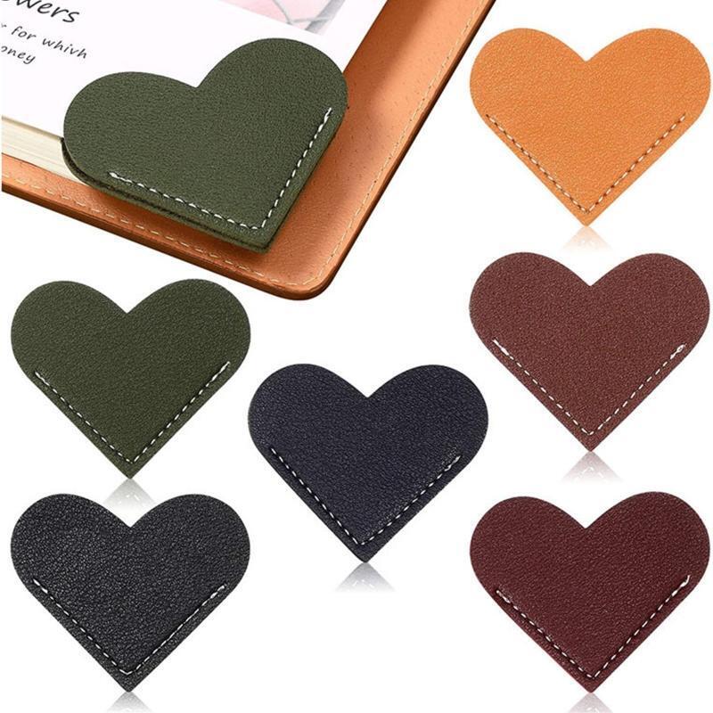 Pocket Bookmark Heart-shaped Leather Bookmarker Page Divider Page Clip 2''x2.2''
