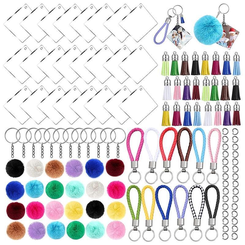 126Pcs Colourful Keychain Tassels Key Chain Ring Furball for DIY Keychain