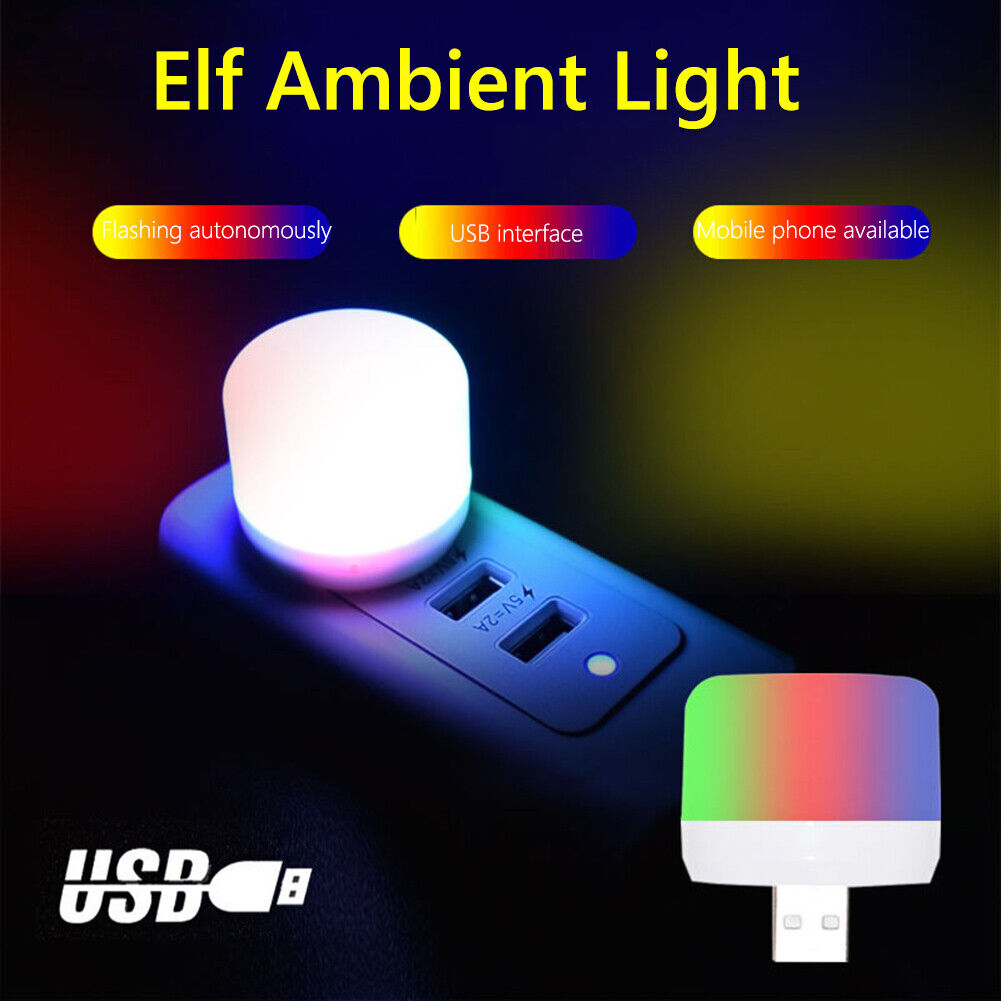 USB Plug Lamp USB Book Lamp Eye Protection Small Round Night Light (RGB)