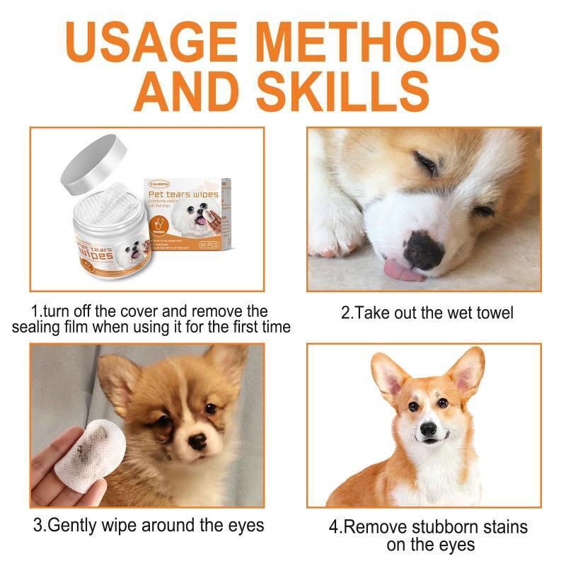 Dog Eye Wipes Cat Eye Cleaner Pet Tear Wipe Stain Remover Wipes 60 Count