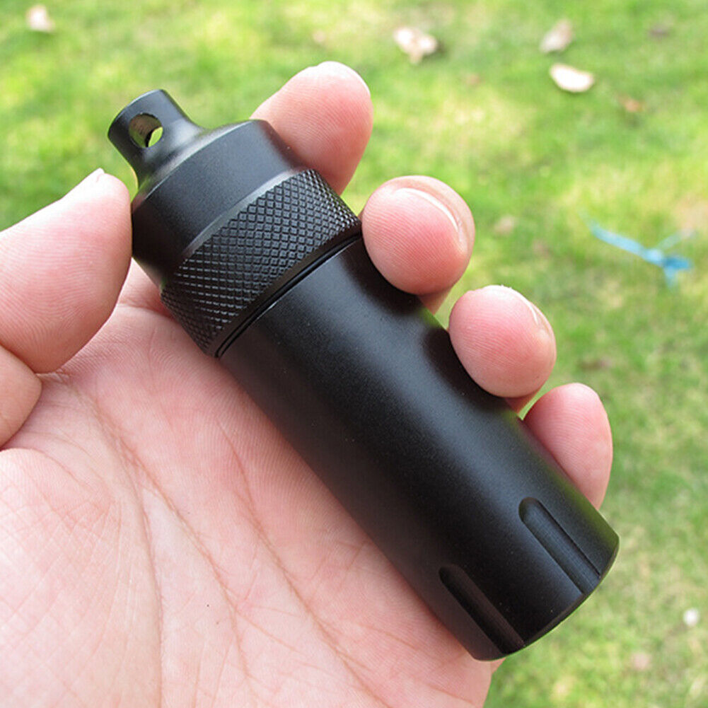 Drug Bottle EDC Waterproof Capsule Seal Container w/ Key Chain (Black)