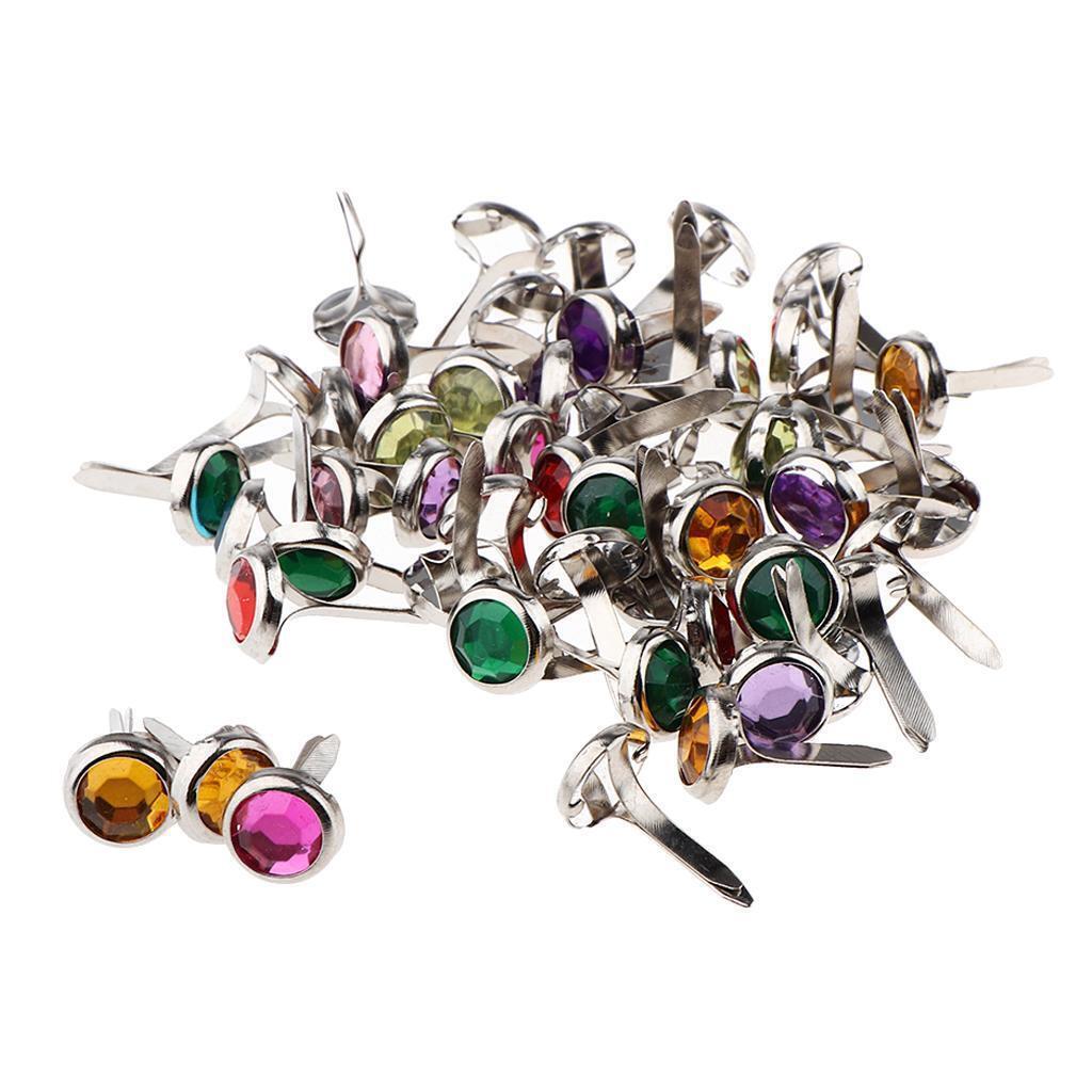100 Pieces Assorted Color Metal Rhinestone Head Brads Paper Fasteners 7mm