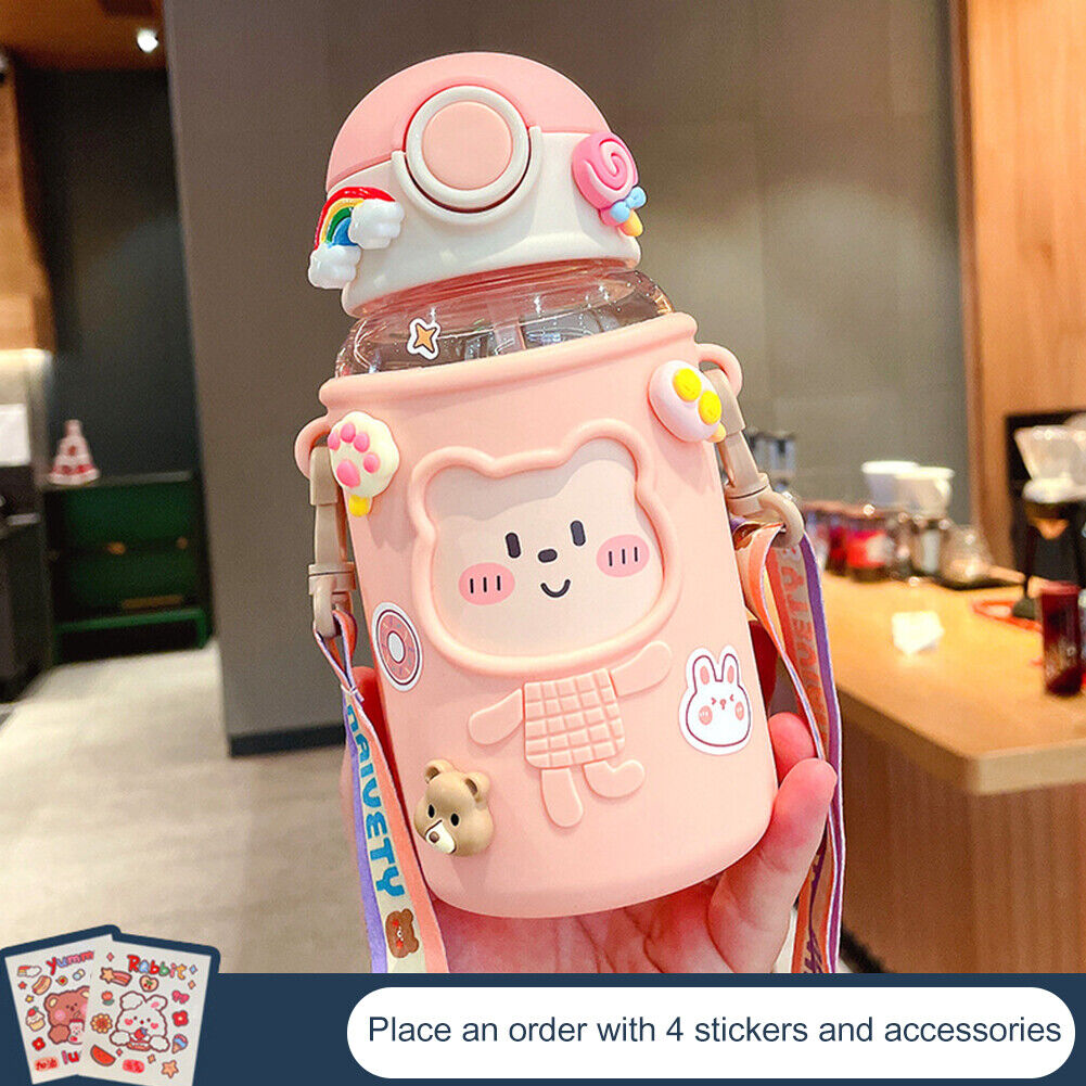 620ML Kids Water Sippy Cup with Silicone Bag Cartoon Feeding Bottle (Pink)