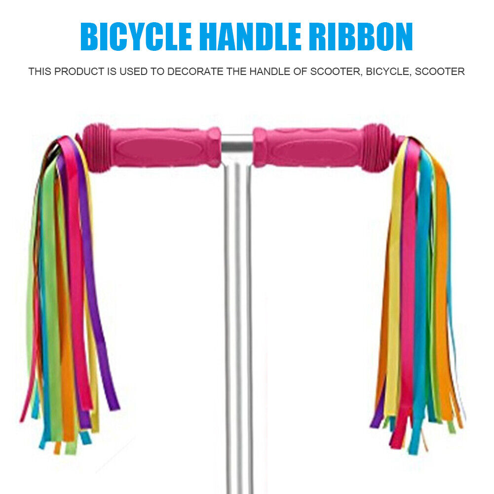 2x Bicycle Handlebar Tassel Streamers Kid Scooter Bike Ribbon (Yellow Pink)