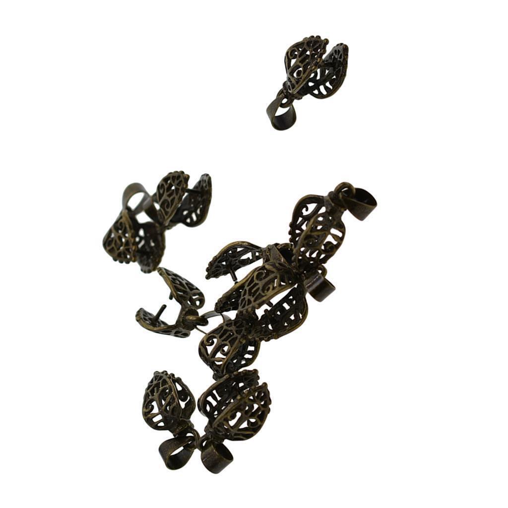 10 Sets 24mm Bronze Filigree Pendant Pinch Clip Jewelry Bails Connectors