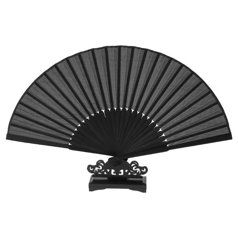 Chinese Style Black Folding Fan with Storage Bag Set Dance Performance Supplies