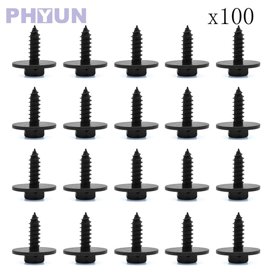100pcs Black Metal Car Body Fender Bumper Retainer Clips 6.8mm Hex 4mm Screw